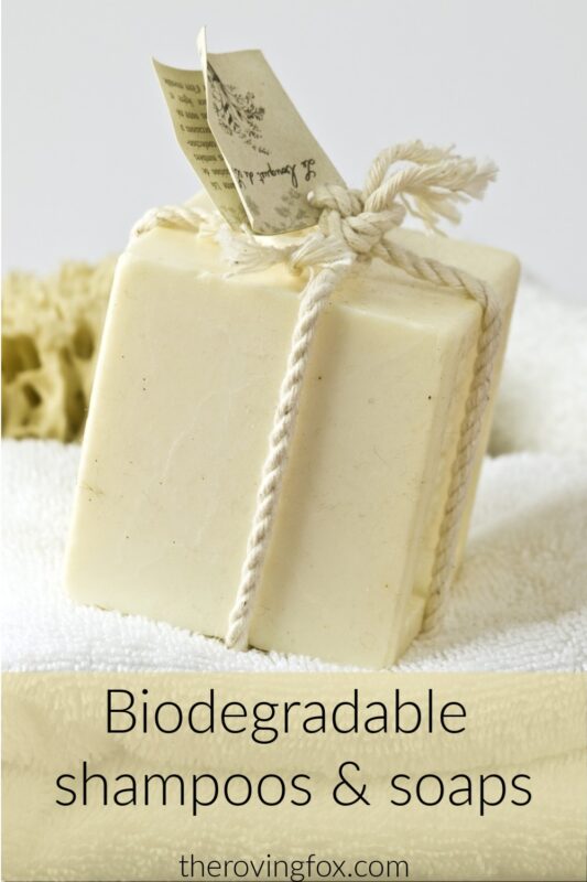 Biodegradable shampoo and biodegradable soap for eco-friendly travel