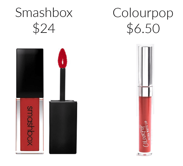 Drugstore Makeup Dupes COLOURPOP Ultra Matte Liquid Lipstick SMASHBOX Always On Matte Liquid Lipstick