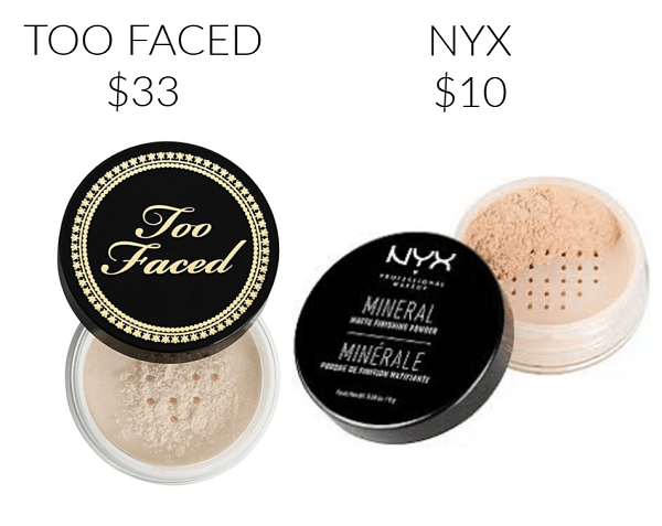 Drugstore Makeup Dupes NYX Mineral Matte Finishing Powder TOO FACED Born This Way Ethereal