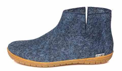 Glerups wool slippers blue low boot rubber sole