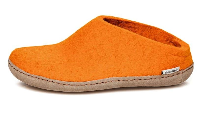 Glerups wool slippers orange open heel