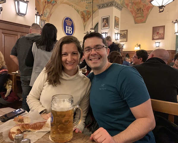 Hofbrauhaus Munich beer and pretzel