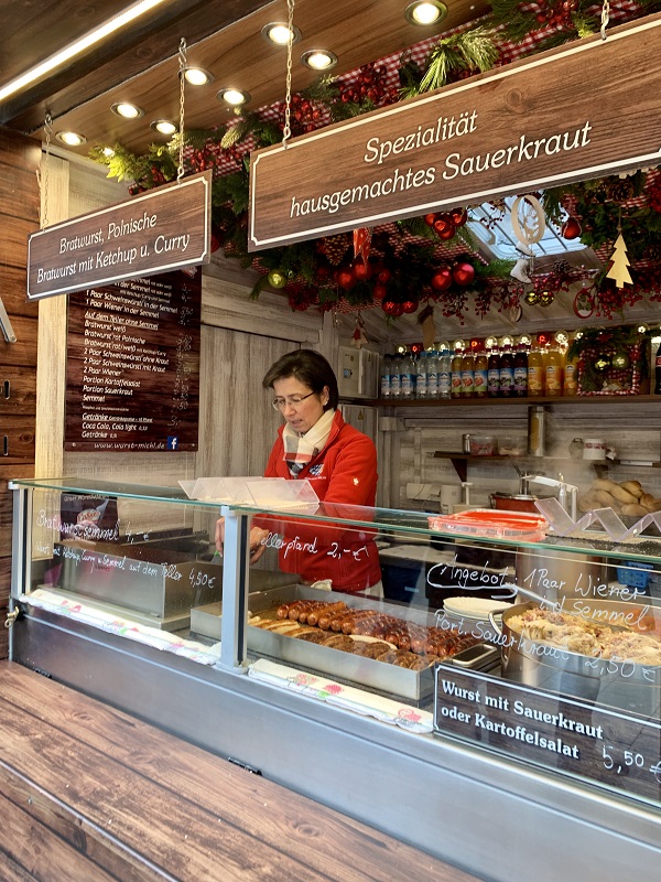 Munich Christmas Market sausage bratwurst stand